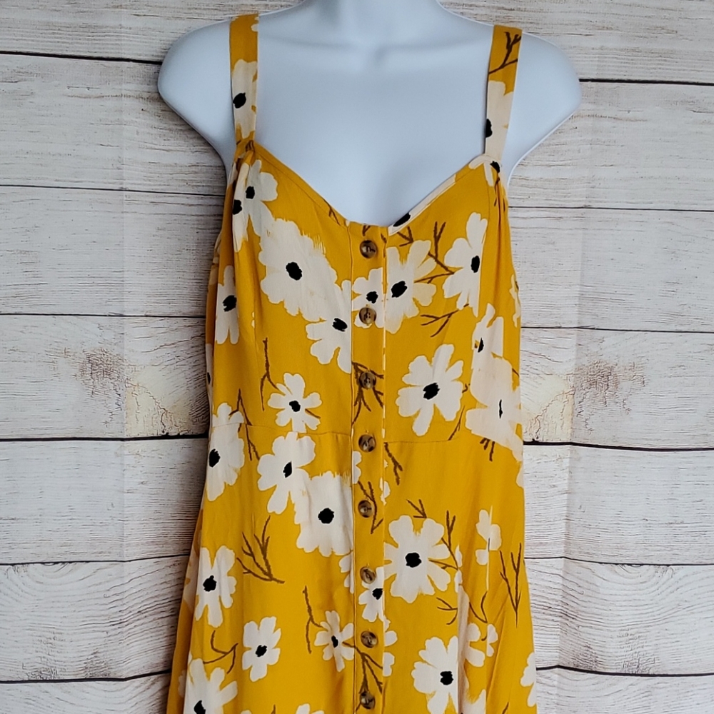 Madewell Mustard Yellow Floral Button-Front Sundress